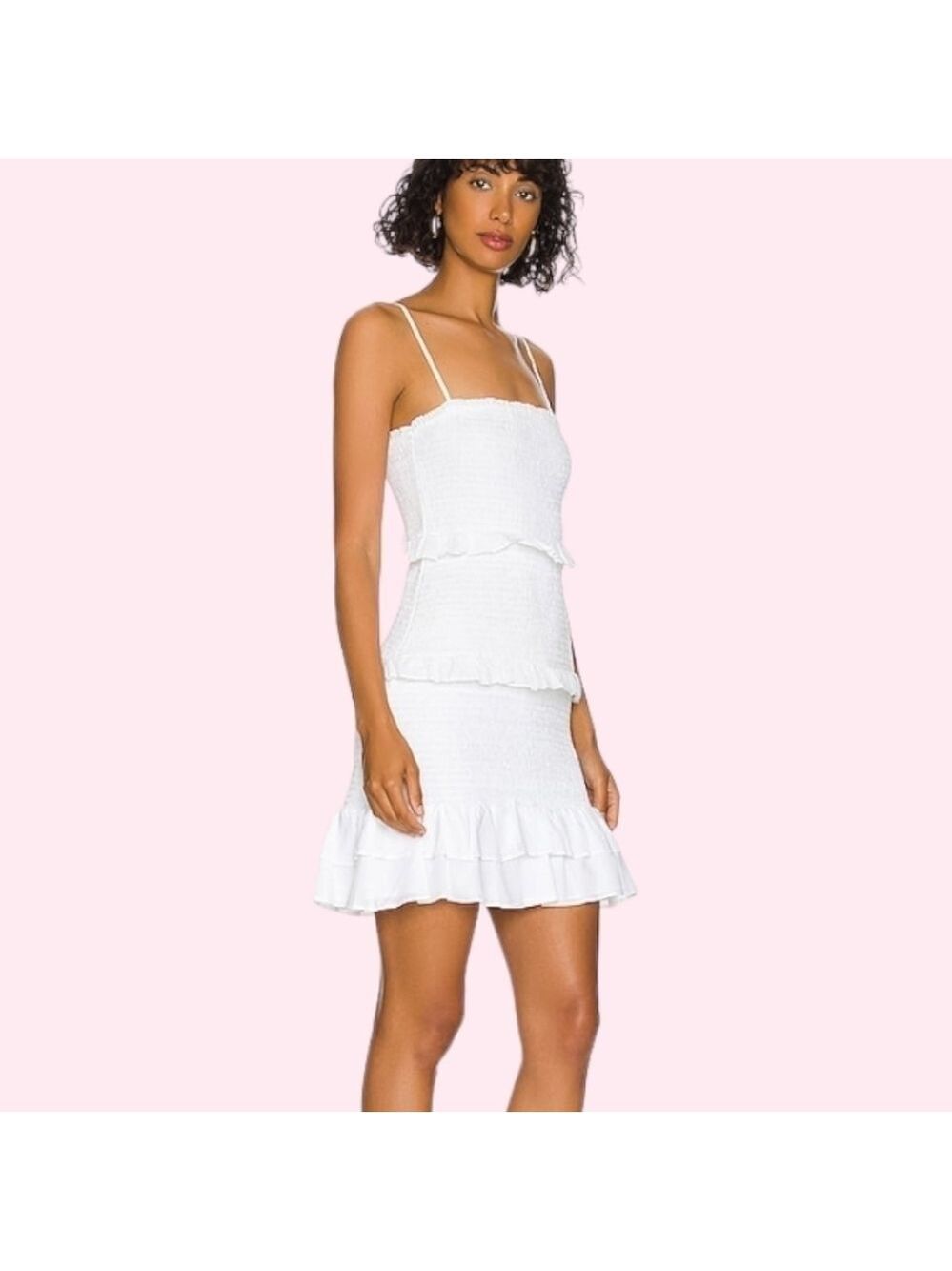 New 1 State Cotton Bodycon Smocked Tiered Pull On Spaghetti Strap Mini Dress M